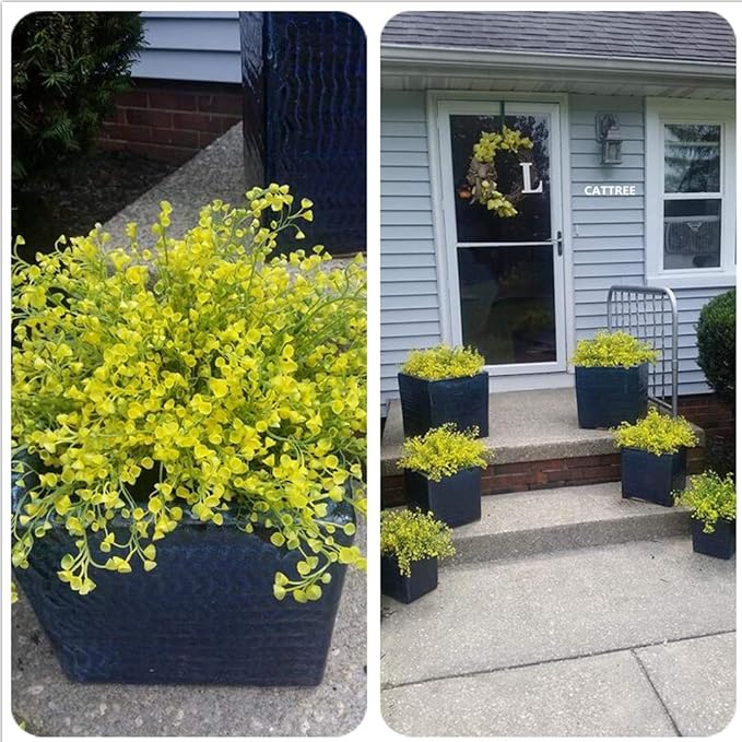 CATTREE Artificial Shrubs Bushes, Plastic Fake Plants Wedding Indoor Outdoor Home Garden Verandah Kitchen Office Table Centerpieces Arrangements Christmas Decoration Yellow 4 pcs