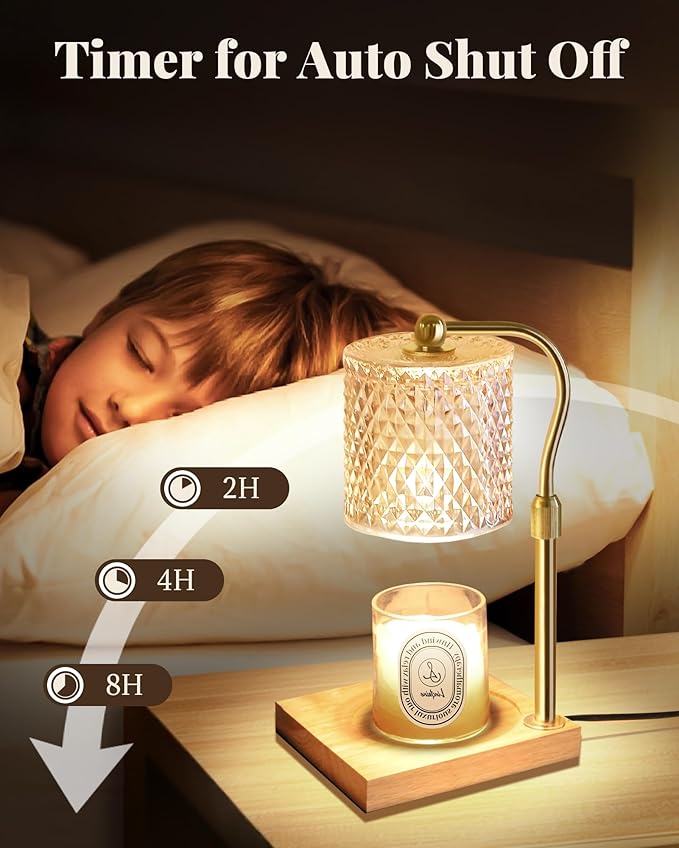 Candle Warmer Lamp with Timer Dimmer Adjustable Height, Mothers Day Gifts for Mom, Birthday House Warming New Home Decor Gifts for Women, Electric Wax Warmer with 2 Bulbs for Jar Candles, Amber