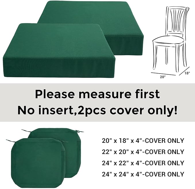 FUNHOME Outdoor Cushion Covers 22 x 20 x 4 inch,Set of 2,Replacement Seat Cushion Cover for Patio Furniture Chair,Water Resistant,Fade-Resistant Slipcover Only,No Insert(Blackish Green)