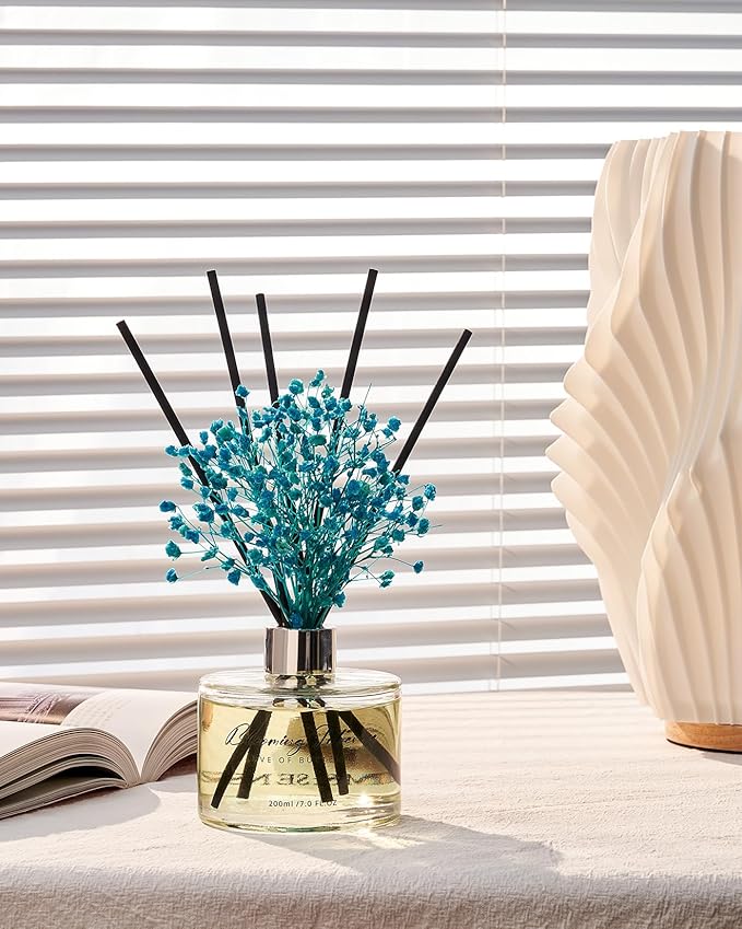 M&SENSE Reed Diffuser Set with 7 Sticks | 7.0oz Fresh Tuberose Scent, Long Lasting Oil Diffuser, Non-Toxic Fragrance Diffuser for Home Decor & Mothers Day with Baby's Breath Flower