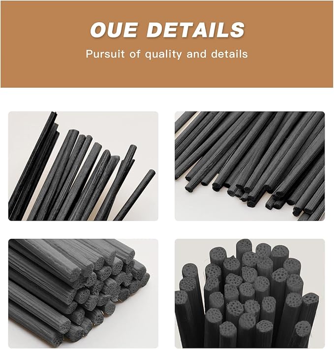 16PCS Natural Reed Diffuser Sticks - Strong Scent for Large Rooms, Bathroom & Bedroom. Ideal Housewarming Gift, Coffee Table Decor, True+Black Set