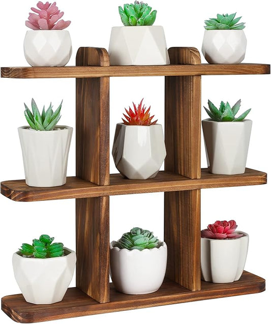 Ufine Wood Succulents Plant Stand Windowsill Plant Display Shelf Small Wooden Plant Stand for Desktop Carbonized Color