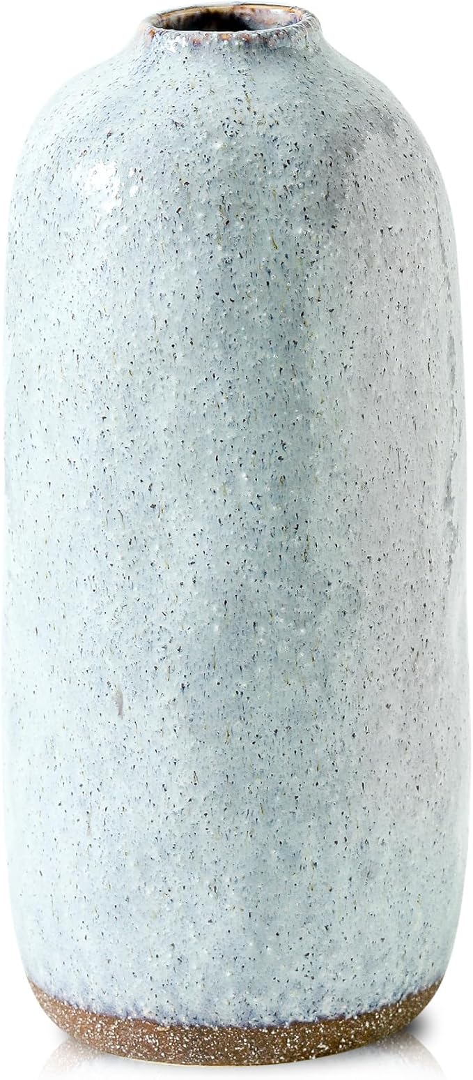 White Ceramic Vase for Home Decor，Decorative Blue Vase for Pampas Grass，Modern Art Texture Vases for Home Entryway Living Room Dining Table Farmhouse Office Decor，11.4 inches Tall