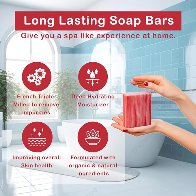 Melon Strawberry Scented Natural Soap Bars (12 Bars), 3.5oz Moisturizing French Triple Milled Soap Bars Enriched with Shea Butter - Pure Plant Oil Bath & Body Soap Bars