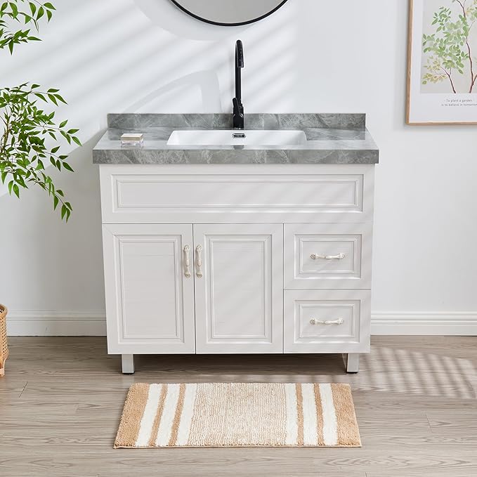 CozeCube Beige Striped Bath mats for Bathroom Non Slip, Fluffy Absorbent Microfiber Bath mat Washable, Aesthetic Bathroom Rugs, Large Bath mat for Sink, 36" x 24"