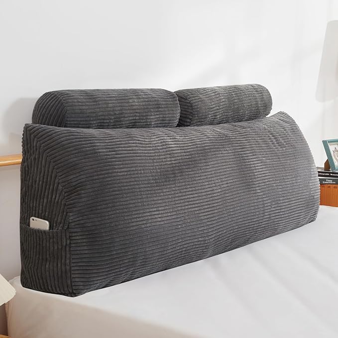 HIGOGOGO Wedge Headboard Pillow, Bed Rest Reading Pillow, Backrest Positioning Support Bolster Cushion with Removable Cover,King Size 76.8X20.4X8.4,Dark Grey