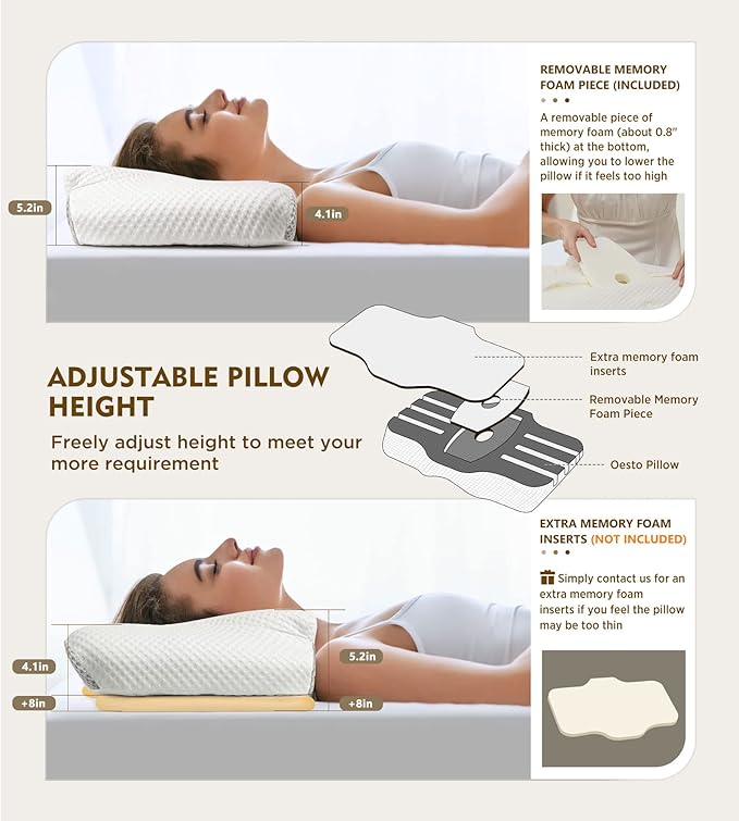 Osteo Cervical Pillow for Neck Pain Relief, Hollow Design Odorless Memory Foam Pillows with Cooling Case, Adjustable Orthopedic Bed Pillow for Sleeping, Contour Support for Side Back Stomach Sleepers