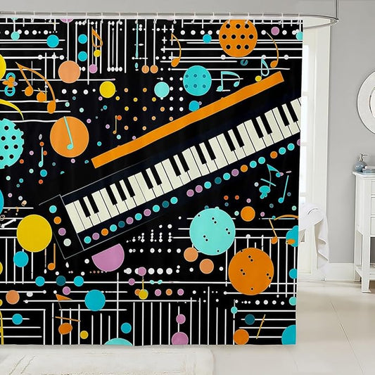 Feelyou Piano Fabric Shower Curtain Musical Shower Curtain for Boys Girls Geometric Bathroom Waterproof Accessories with 12 Hooks Colorful Wave Dot Curtains,72x72 Inches