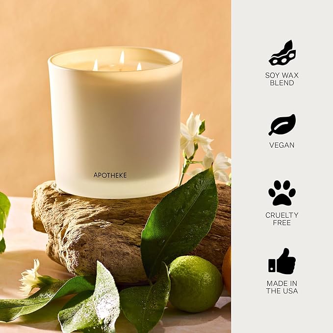 APOTHEKE Orange Blossom Neroli Scented Candles for Home - Aromatherapy 3-Wick Jar Candle with Soy Wax Blend - Long-Lasting Scent with Natural Essential & Perfume-Grade Oils