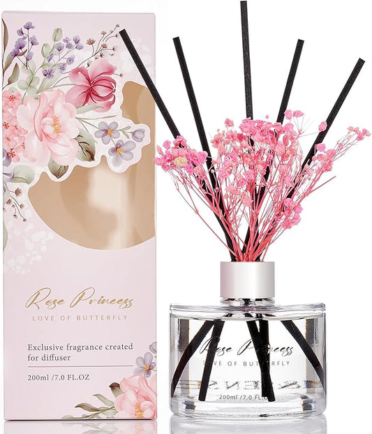 M&SENSE Reed Diffuser Set with 7 Sticks | 7.0oz Fresh Bergamot & Citrus Scent, Long Lasting Floral Oil Diffuser Flame Free Fragrance Diffuser for Shelf Décor with Baby's Breath Flower