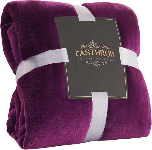 TASTHROW Large Flannel Fleece Throw Blanket, 50×70 Inch - Cozy Lightweight Thick Blanket - All Seasons Suitable for Women, Men and Kids (Two Pack, Purple)