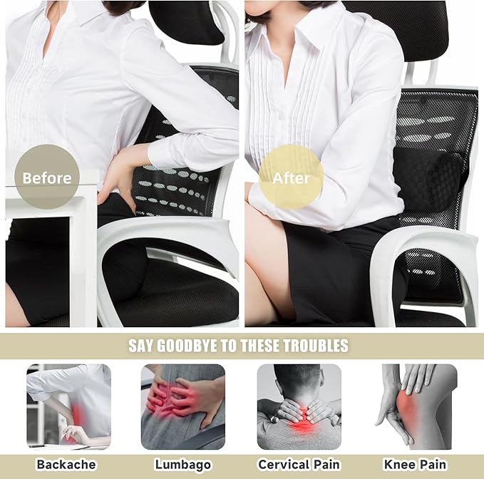 Lumbar Roll Pillow for Lower Back, Lumbar Support Foam Roll Cushion with Pillowcase and Upgraded Strap for Office, Chair, Car, Seat Pain Relief & Improving Posture (Black, Long-15 * 4.3'')