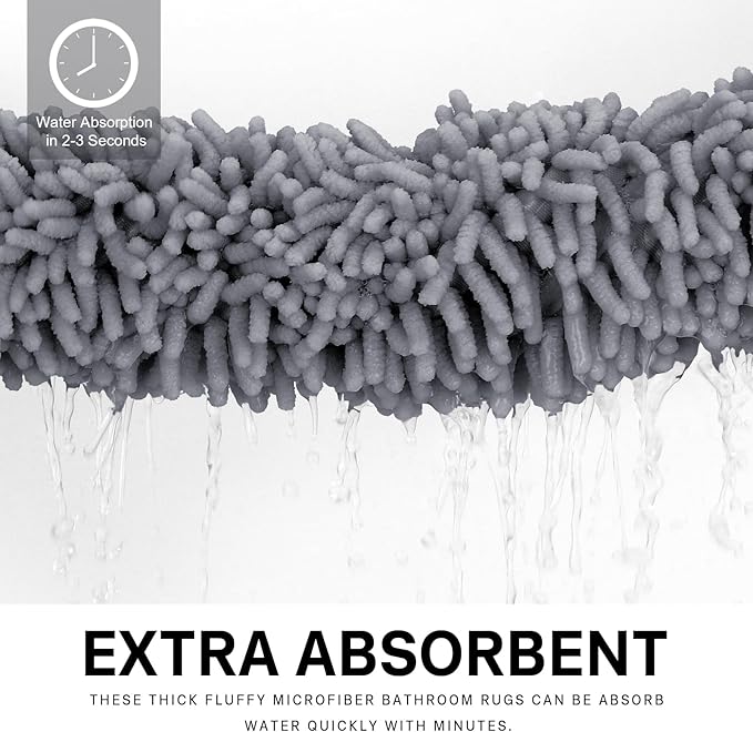 Bathroom Rugs 2 Pieces Chenille Bath Rug Mat, Extra Thick and Soft Absorbent Bath Rugs, Machine Washable, Non-Slip Plush Bath Mats for Tub, Shower, and, (Dark Gray, 32"x20"+U Shape 20"x20")