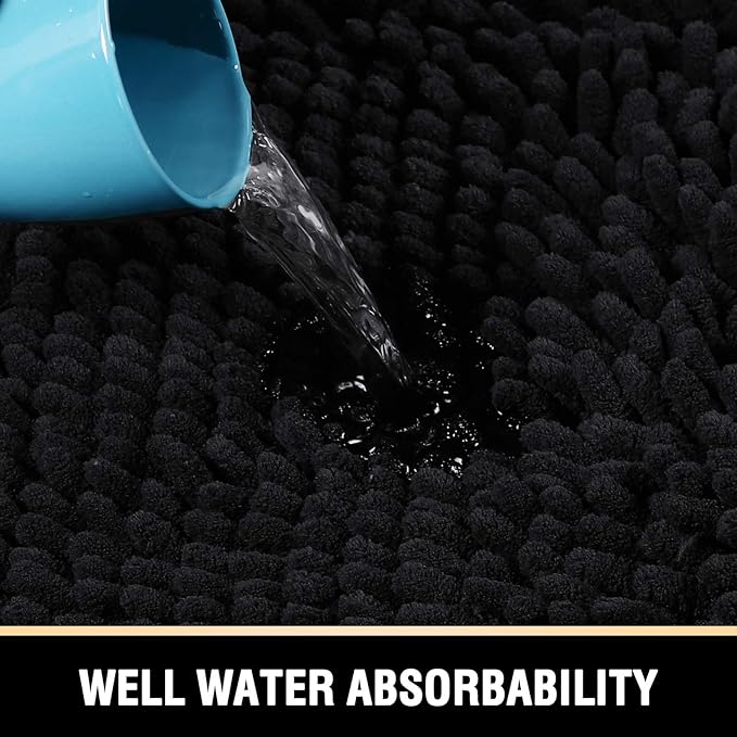 H.VERSAILTEX Bathroom Rugs Bath Mats Non Slip Chenille Bathroom Runner Rug 47x17 Extra Soft and Absorbent Shaggy Rugs Washable Dry Fast Plush Area Carpet Mats for Bath Room, Tub - Black