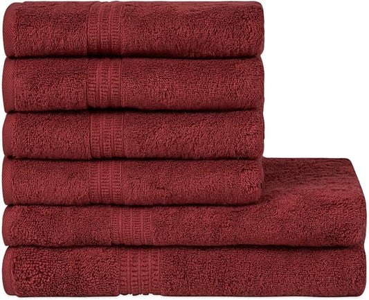 HOMELOVER 6 Piece Towel Set - 100% Organic Cotton 2 Bath Towels & 4 Hand Towels - 500 GSM, Hotel & Spa Quality, Soft, Quick Dry, Highly Absorbent Bathroom Essentials (Berry Red)