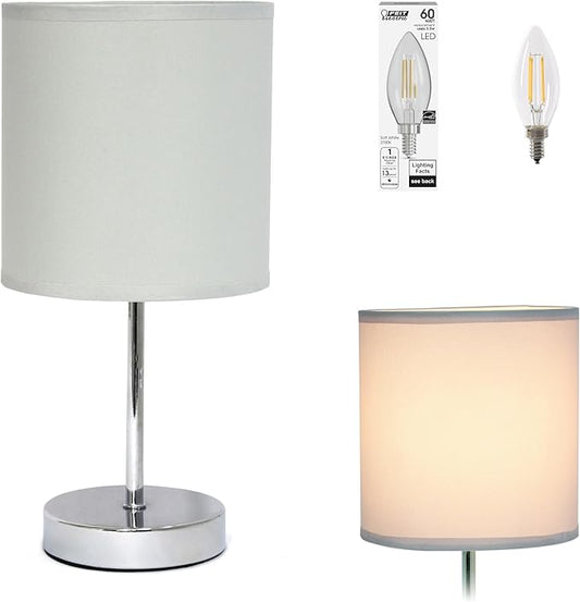 Simple Designs LT2007-SLT-LB Basic Chrome Mini Table Lamp for Living Room, Nightstand, Desk, Countertop, Slate Gray, with Feit LED Bulb Included
