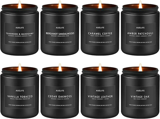 Scented Candles Set for Men - 8 Pack Soy Jar Candle Gift for Fathers Day, Aromatherapy Candle Gifts for Dad & Boyfriend, Masculine Fragrance Candle Scented for Home