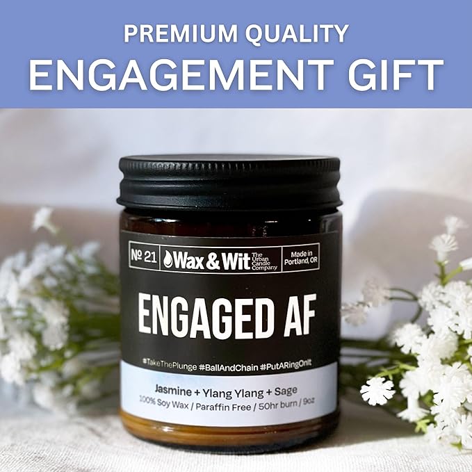 Wax & Wit Funny Soy Engagement Candle Gift for Women - Humorous, Aromatherapy Soy Wax Candle, Ideal for Just Engaged Gifts, Newly Engaged Couples – Jasmine, Ylang Ylang, Sage - 9oz