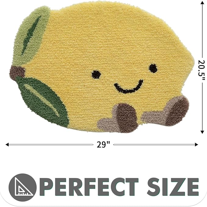 LUMI Cute Bathroom Rugs, Funny Fruit Rug, Soft Plush Fluffy Yellow Bath Mat, Absorbent, Non-Slip for Bathroom, Kitchen Sink, Bedroom, Kid's Bedroom, and Living Room, 19.5"x23.5", Lemmy