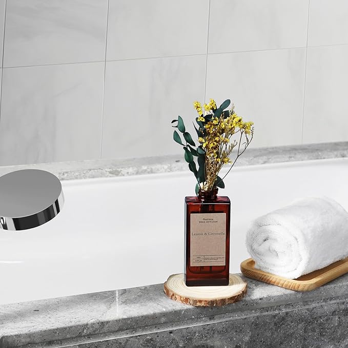 Reed Diffuser Set - Lemon Citronella Essential Oil, 5 oz/150ml Lemon Aroma Scent Oils Air Freshener with Flower Decoration and Diffuser Sticks, Home Fragrance for Room Bathroom Decor