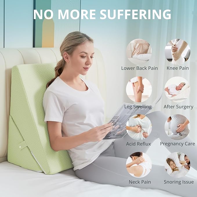 Sasttie Wedge Pillow for Sleep Apnea, 10 Inch Adjustable Bed Wedge Pillow for Back Pain, Acid Reflux Relief, Memory Foam Triangle Pillow Wedge for Sleeping, Post Surgery, Knee Elevation, Sag
