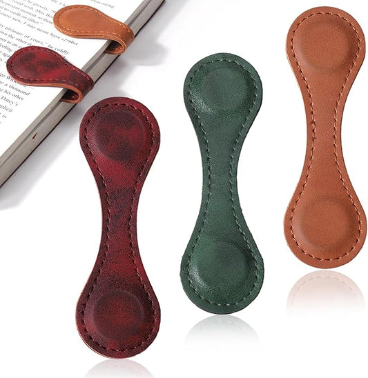 Palksky Magnetic Bookmarks, 3PCS Genuine Leather Bookmark Vintage Book Mark for Women Double-Sided Magnetic Page Markers Leather Page Clip Buckles Reading Supplies Gift