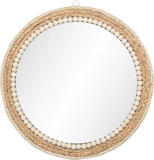 SWTHONY 18 Inch Boho Round Hanging Wall Mirror Decorative Rattan Circle Mirrors for Farmhouse, Living Room, Bedroom