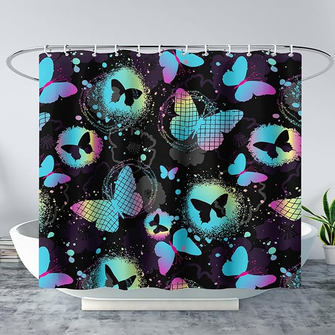 AILONEN Butterfly Shower Curtain for Girls Women 72" W*78" H Blue Butterfly Bathroom Decor,Beautiful Butterfly Bath Curtain Polyester Waterproof Bathroom Curtain with 12 Hooks