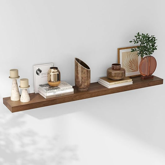 Axeman Floating Shelves, 8 Inch Deep Modern Solid Wood Wall Shelves for Storage, Wall Mounted Display Shelving with Invisible Heavy-Duty Metal Bracket, 48" W x 8" D x 1.6" H, Walnut