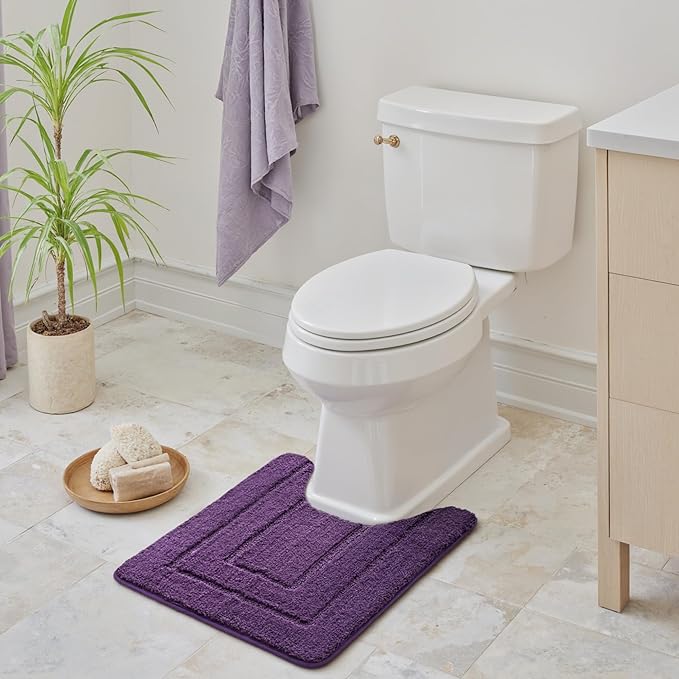 GRANNY SAYS Bathroom Toilet Rugs U Shaped, Bath Mats for Bathroom, Bath Rugs Non Slip Washable, Absorbent Microfiber Toilet Mat, Soft Plush Shaggy Bath Carpet, 20" x 24", Purple