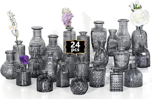 Mini Bud Vases As Wedding Centerpieces for Tables,Clear Bud Vases for Flowers,Small Flower Vases Suitable for Birthday Party,Anniversary,Wedding Reception,Baby Shower (Black, 24PCS)