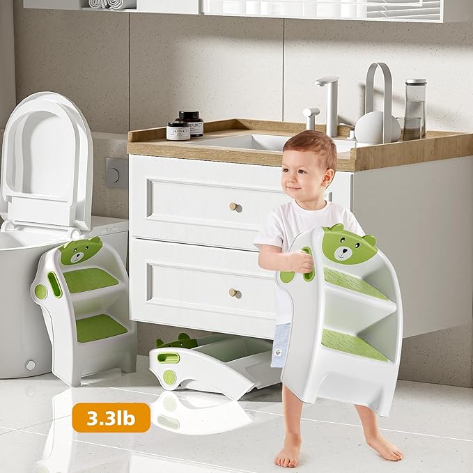 Folding Kids Step Stool for Bathroom and Potty Training,2.9lbs,Anti-Slip, Anti-Tip A-Frame Design with 10-Second Setup-Potty 2 Step Stool for Toddlers,CPC Certified for Safety and Easy Hand Washing