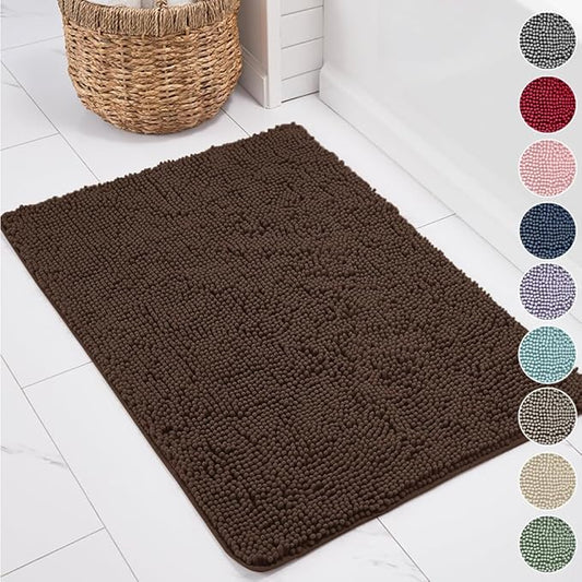 KANGAROO Bathroom Rugs, Chenille Soft Absorbent Bath Rug, Shaggy Shower Mat, Quick Dry Machine Wash Bathmat, Plush Carpet Mats for Tub, Bathtub and Room Home Decor Accessories, 24x17, Brown