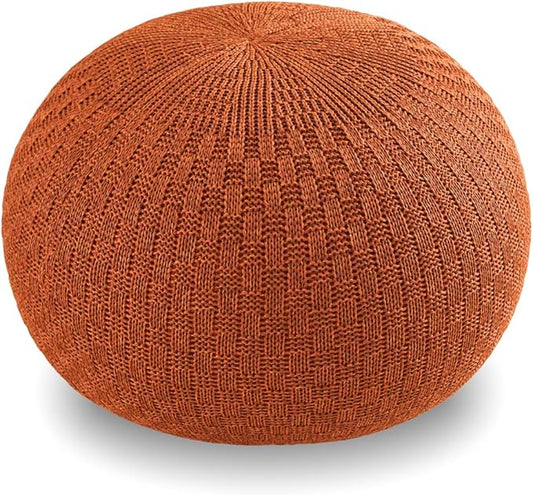 ARTPLAN Round Knit Pouf Hand Knitted,Outdoor Ottoman Foot Rest,Boho Home Decor for Living Room-Bedroom