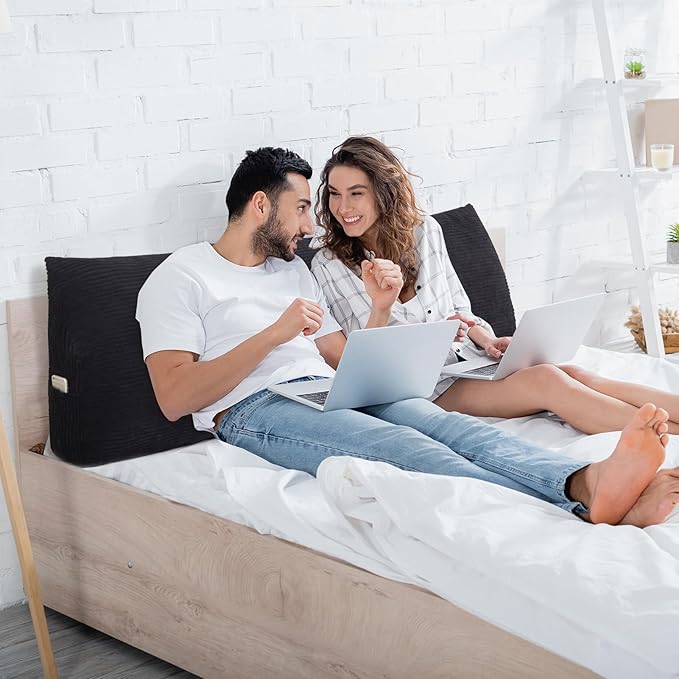 HIGOGOGO Wedge Headboard Pillow, Bed Rest Reading Pillow, Backrest Positioning Support Bolster Cushion with Removable Cover,Queen Size 60X20.4X8.4,Black