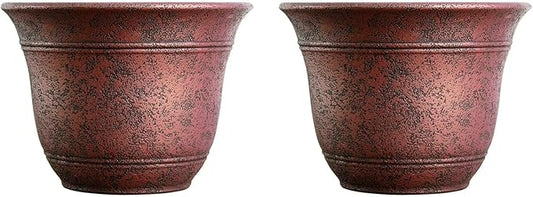 The HC Companies Sierra Round Self-Watering Pot - Lightweight Plastic Planter for Herbs & More - Durable Plant Pots for Indoor Plants & Outdoor Plants (16” Rustic Redstone, Pack of 2)