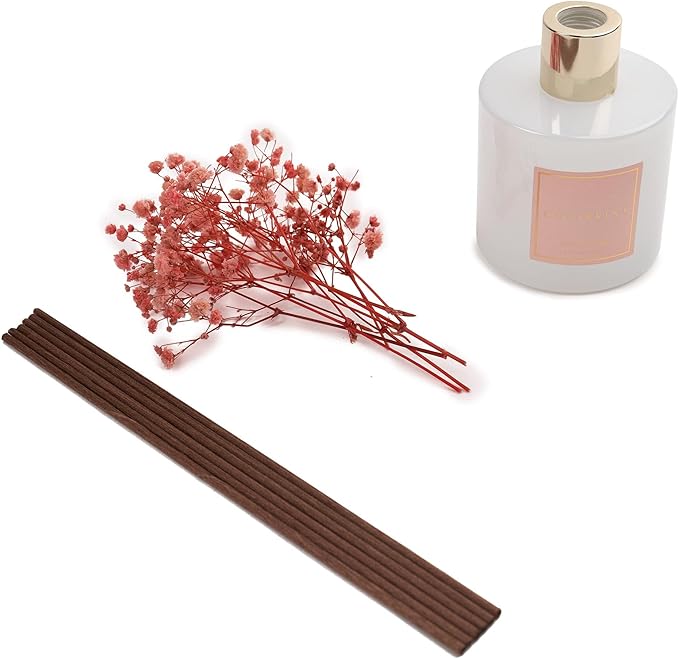 Cocorrína Premium Reed Diffuser Set with Preserved Baby's Breath & Cotton Stick Sandalwood Rose | 6.7oz Scent Fragrance Oil Diffuser for Bedroom Bathroom Home Décor