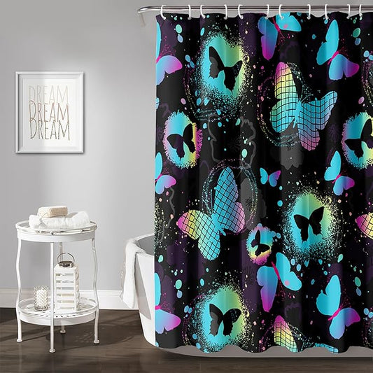 AILONEN Butterfly Shower Curtain for Girls Women 72" W*72" H Blue Butterfly Bathroom Decor,Beautiful Butterfly Bath Curtain Polyester Waterproof Bathroom Curtain with 12 Hooks