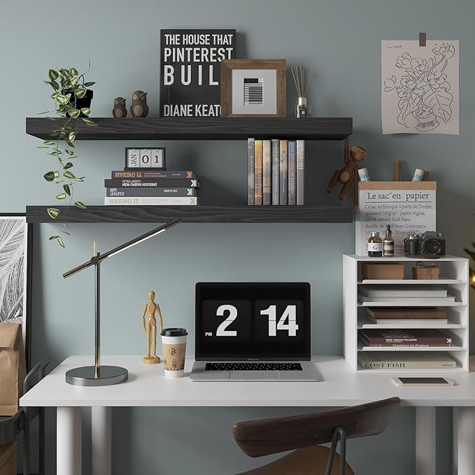 Floating Shelves for Wall - 36 x 9 Inch Wood Shelves for Bathroom, Bedroom, Kitchen Decor, Farmhouse Decor Set of 2, Black
