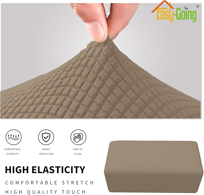 Easy-Going Stretch Ottoman Cover Folding Storage Stool Furniture Protector Soft Rectangle slipcover with Elastic Bottom(Ottoman Small,Natural)
