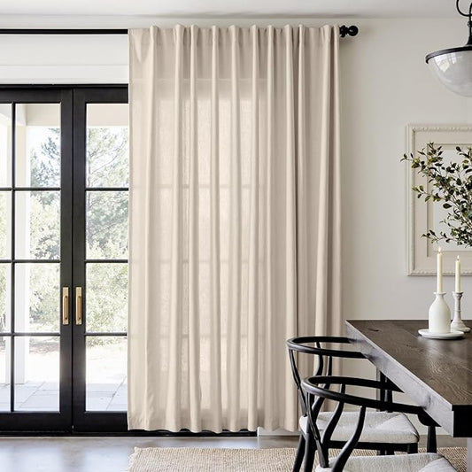jinchan Linen Blend Curtain 84 inch Length 1 Panel for Sliding Door, Light Filtering 100 inch Extra Wide Living Room Drape with Rod Pocket Back Tab(100W x 84L, Oat)