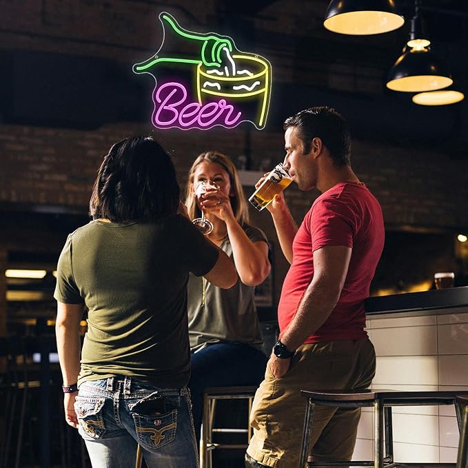 Beer Neon Sign Beer Pouring Led Sign For Beer Bar Neon Night Light Decor Wall Decor Dimmable Man Cave Light Up Sign For Bedroom Home Bar Shop Pub Bistro Open Beer Club Party Hotel Game
