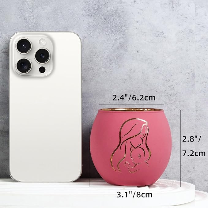 Birthday Gifts for Mom, Delicate Mother Gifts from Daughter Son, Engraved Glass ealight Votive Candle Holder Pink, Mothers Day Christmas Birthday Gifts for Mom, Ideas 6PCS