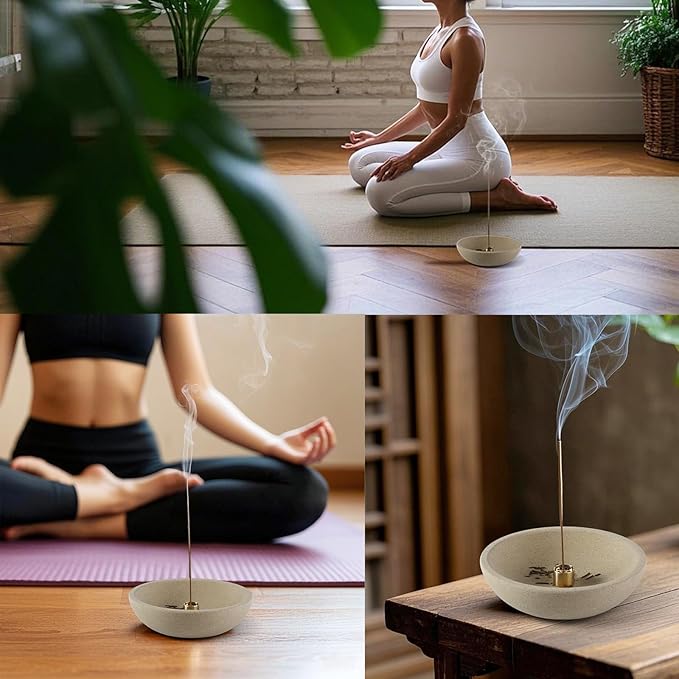 Koville Sandstone Incense Holder, Incense Holder for Sticks with 9 Holes, Natural Stone Incense Burner Ash Catcher for Meditation Yoga SPA, Incense-Sticks Holder(Brown)