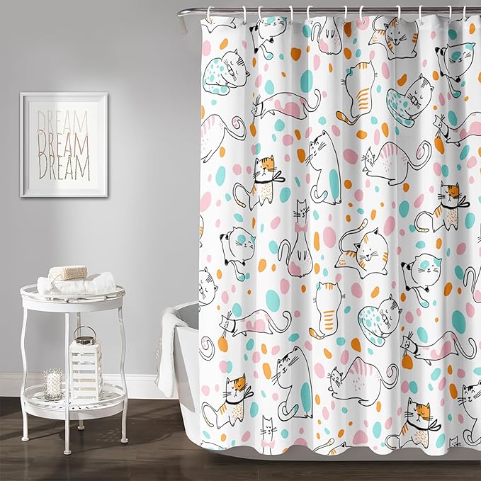 AILONEN Cat Shower Curtain,Cute Cat Bath Curtain,Pet Cat Kitten Bathroom Curtain Decor,Cartoon Animal Polyester Waterproof 36" W*72" H Shower Curtain for Boys Girls Hooks