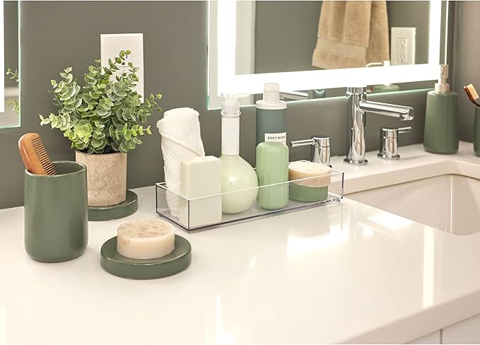 iDesign Ceramic Earth Collection Ceramic Bar Soap Dish, Moss