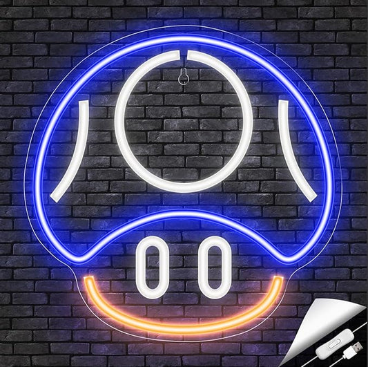 Kavaas Gaming Neon Sign, Mushroom Neon Sign for Game Room Decor, Man Cave, Kids Room - Gaming Mushroom Wall Decor - Gamer Gifts for Boys, Kids (Blue)