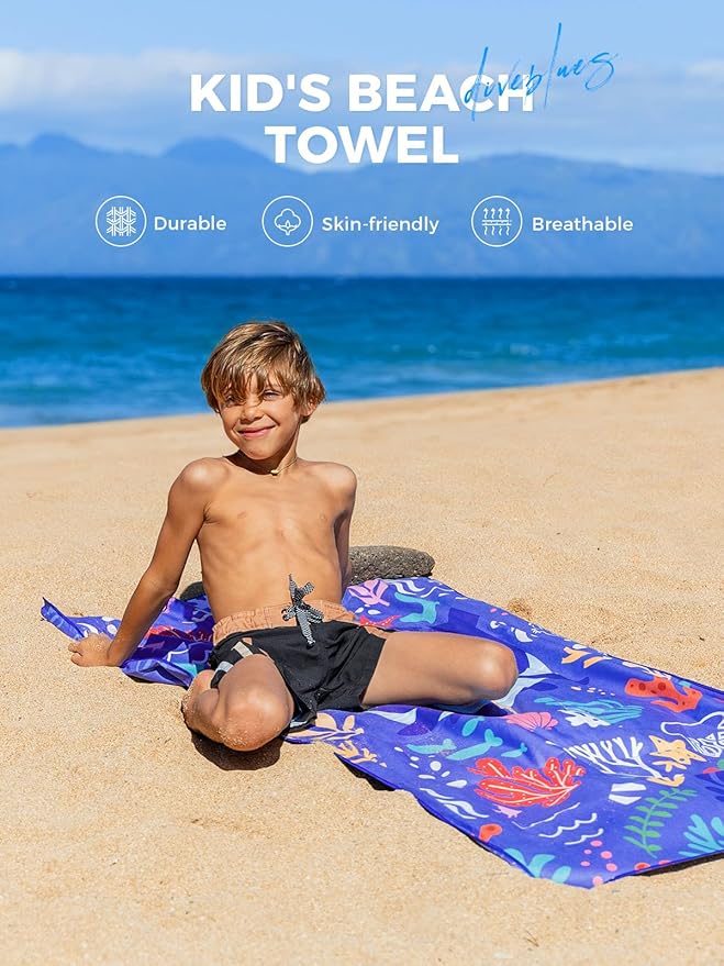Kids Beach Towel 60''x30'', Quick Dry, Sand Free, Compact, Lightweight, Absorbent, Girls & Boys Large Microfiber Towels for Pool, Swim, Cruise Essentials, Whale