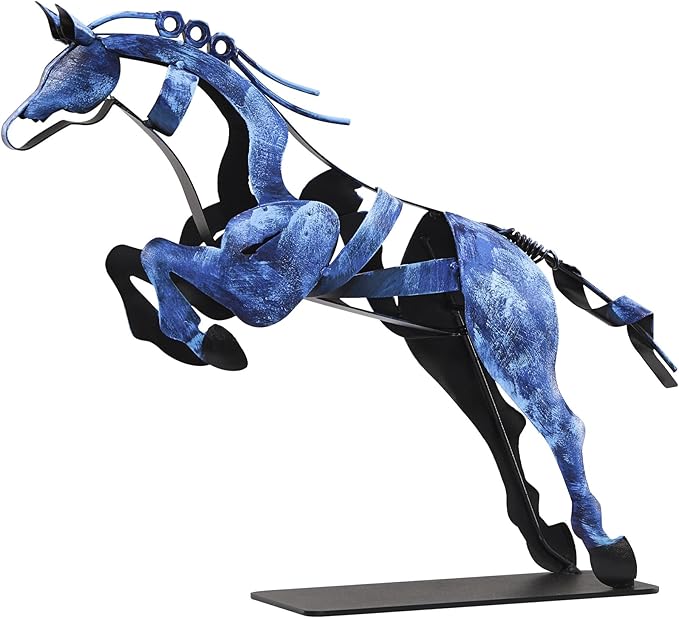 Horse Statue, Unique Metal Art Handmade Sculpture for Home Decor, Rustic Decor, Gifts for Horse Lovers (Blue)