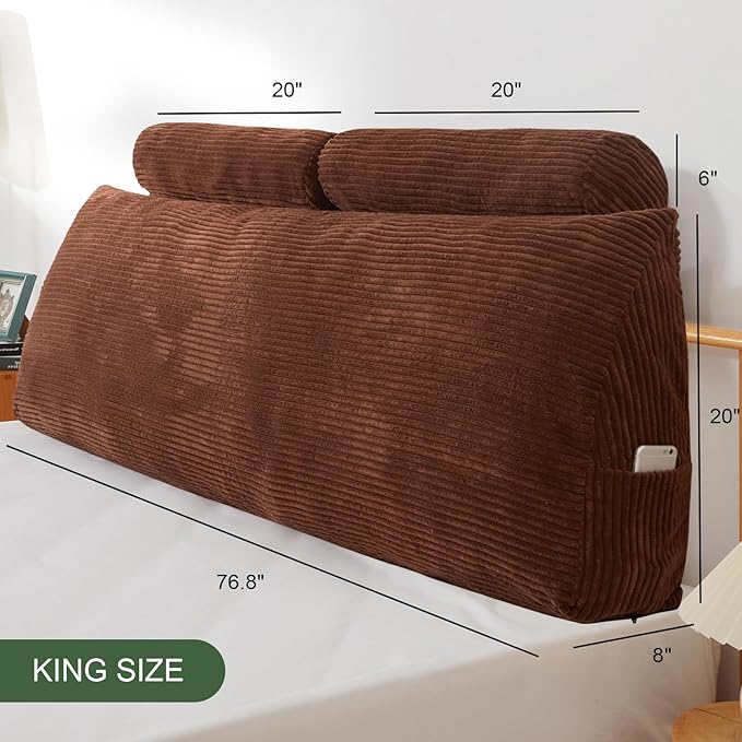 HIGOGOGO Wedge Headboard Pillow, Bed Rest Reading Pillow, Backrest Positioning Support Bolster Cushion with Removable Cover,King Size 76.8X20.4X8.4,Coffee